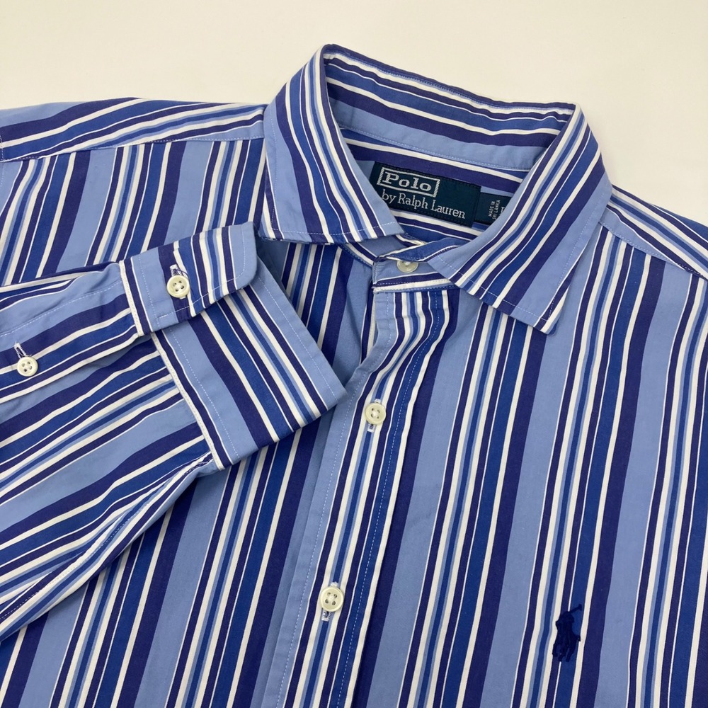 Polo Ralph Lauren Men's Striped Shirt L Blue Button Down Long Sleeve Pony Preppy